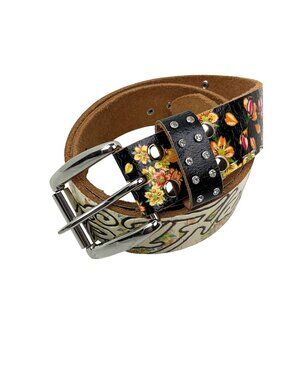 Ed Hardy Floral Design Rhinestone Leather Belt